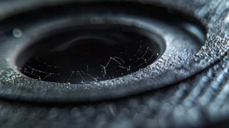 An extreme closeup of the rearview camera lens revealing tiny scratches and imperfections from wear and tearの素材