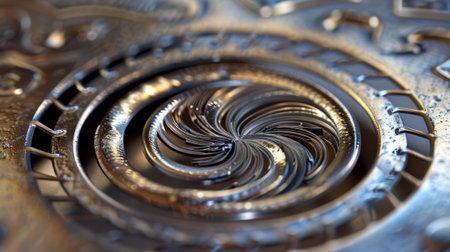 The next image showcases a vent made from shiny silver metal with a circular shape and a decorative swirl pattern etched onto its surfaceの素材