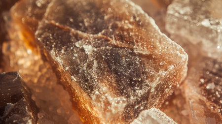 A macro shot of a chunky block of black himalayan salt showcasing the rough and uneven texture of the salt crystalsの素材
