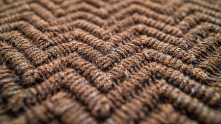 A closeup of a brown fabric car floor mat giving a glimpse of a herringbone design and a highly absorbent surface for spillsの素材