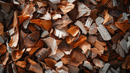 The varying shades of brown and beige in a mix of dried barks and wood chips creating a warm and woodsy aromaの素材