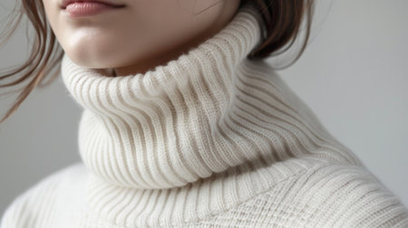 A cozy cashmere turtleneck in a soft ivory shade featuring a relaxed fit and ribbed detailing for a comfortable yet stylish lookの素材