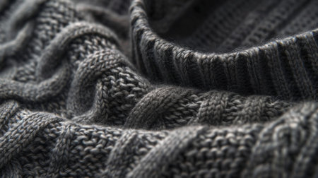 A classic cashmere turtleneck in a muted charcoal grey featuring a vintageinspired cable knit design and a fitted silhouette that exudes effortless styleの素材