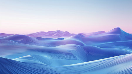 The smooth gradient of muted blues and purples creates a serene and ethereal effect giving the impression of a desert oasis nestled ast the textured arid dunesの素材