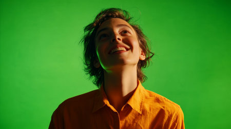 Bright green backdrop enhancing the subjects energyの素材