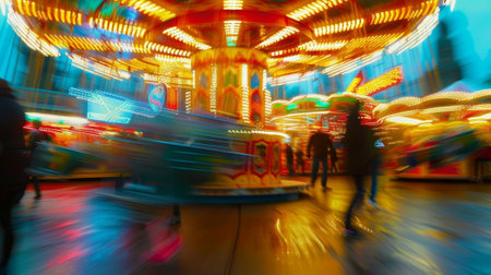 Using a mix of blurred and sharp elements this design captures the fastpaced excitement of a bustling fairgroundの素材