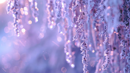 Soft frosty hues of lavender and silver cascading down the background evoking a serene textured winter nightの素材