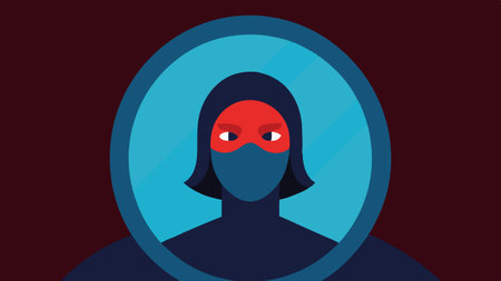 Reflection in the Mirror A closeup of a persons reflection in a mirror while they wear an infrared face mask noticing the glow on their skin..の素材