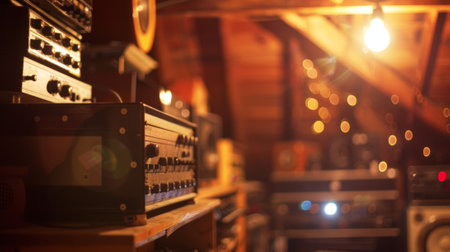 The attic is filled with oldfashioned radio equipment each one emitting a different frequency of quantum noiseの素材