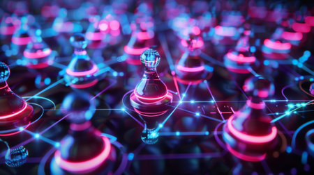 A game board with elements and particles arranged in a strategic patternの素材