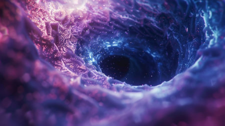 The intense gravitational pull of a black hole causing distortion and bends in the fabric of quantum foamの素材