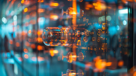 A glass case displaying physical examples of quantum encryption keys highlighting their unique propertiesの素材