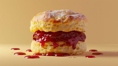 A buttery scone with a tangy raspberry jam filling mirroring the strong flavor of the up and down quarks in a protonの素材
