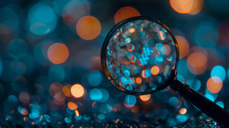 A magnifying glass reveals a hidden world of quanta with countless particles and their interactions waiting to be discoveredの素材