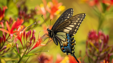 A butterfly lands on a colorful flower one of many species protected within the Particle Preservation Areaの素材