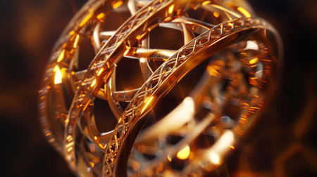 The wedding band intricately designed with patterns resembling quantum entanglement diagramsの素材