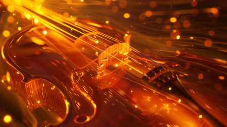 The warmth of the cellos deep tones is matched by the bright orange light emanating from its strings adding depth and dimension to the light spectrum symphonyの素材