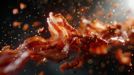A group of particles slide down a smooth slope leaving behind the aroma of sizzling bacon as they change to maple syrup flavorの素材