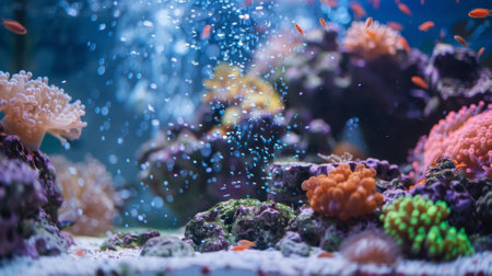 Tiny vortexes and eddies form around certain particles creating a sense of movement and energy in the otherwise calm tankの素材