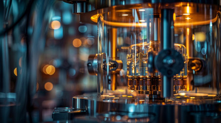 A glimpse inside a specialized fridge filled with superconducting materials to keep the delicate quantum particles at extremely low temperaturesの素材