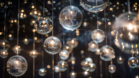 A collection of suspended orbs each representing a potential dark matter particle waiting to be discoveredの素材