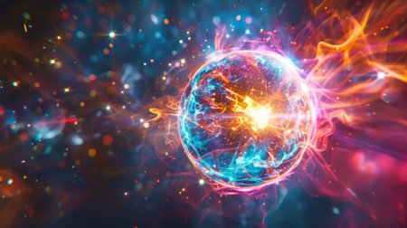 A vibrant pulsating orb of light signifies the potential existence of particles that defy current scientific understandingの素材