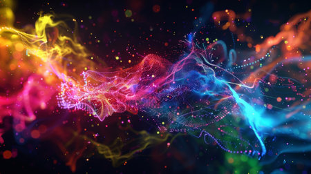 A cosmic dance of vibrant colors and lines capturing the elusive and everchanging nature of quantum foamの素材