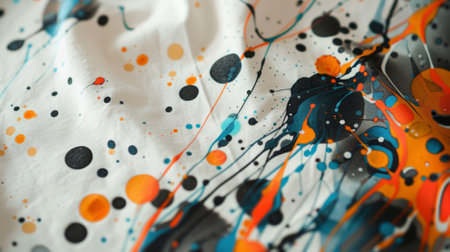 A graphic tshirt with a playful design of animated particles colliding and interacting bringing a touch of whimsy to the fashion lineの素材