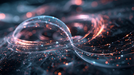 A seemingly infinite loop of tangled ribbons and strings represent the potential for neverending entanglement of quantum particles in a theoretical knotの素材