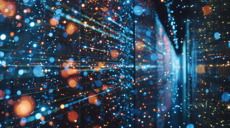 A large bookshelf filled with books of varying sizes and colors representing the particles that make up our universeの素材