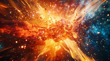 A fiery explosion of particles representing the high energy of the quarkgluon plasmaの素材
