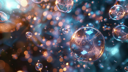 An artistic rendering of subatomic particles cascading down like building blocksの素材