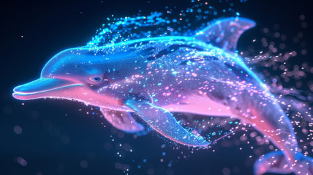 A friendly dolphin particle representing the positive and negative charge carriers proton and electronの素材