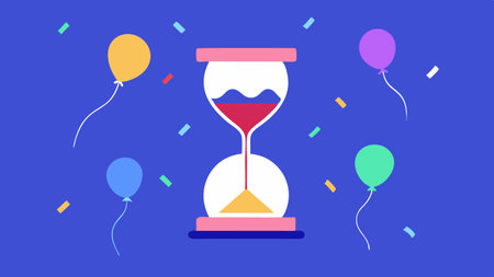 Discount Countdown An illustration of a countdown timer surrounded by balloons with ribbons each popping to display dwindling sale prices as the timer ticks down..の素材