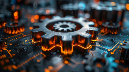 A series of interconnected gears and cogs illustrating the interconnectedness of consciousness and reality and how they work together to shape our understanding of the worldの素材