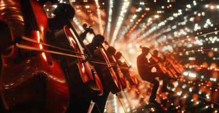 The viola section representing the strong force of the gluon producing deep resonating notes that add depth to the orchestras performanceの素材