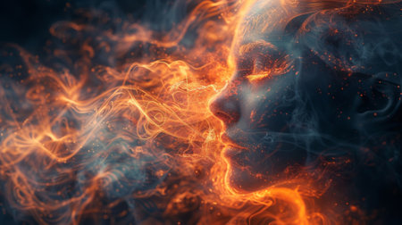 A closeup image of a human brain with a serpentlike energy coiled around it representing the transformative power of Kundalini rising through the mind and bodyの素材