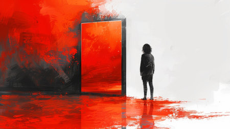 A person stands in front of a mirror torn between whether to end relationship which is causing them misery or continue to suffer in silence. The consequences of either choicの素材