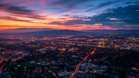 As the sun sets over the city the data centers lights continue to glow symbolizing the limitless potential and power of quantum computingの素材