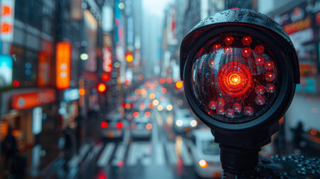 A surveillance camera recording a bustling city street capturing the reactions and interactions of passerby who are unaware of being observedの素材