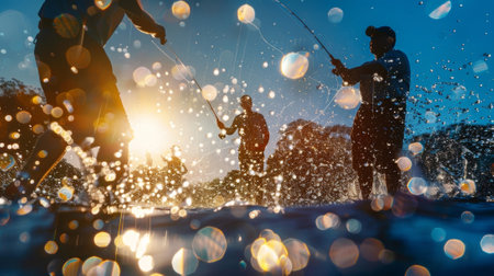 A group of friends competing in a friendly game of subatomic particle fishingの素材
