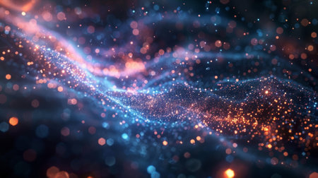 The background is filled with tiny particles representing the constant movement and energy present in the microscopic world of quarksの素材