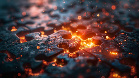 A group of puzzle pieces of different sizes and shapes fitting together perfectly representing the idea that despite differences all elements in the universe are connecteの素材