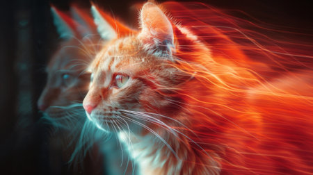 A collage of photographs each one showing a different angle of a cat in motion layered on top of each other to create a sense of movement and indistinctnessの素材