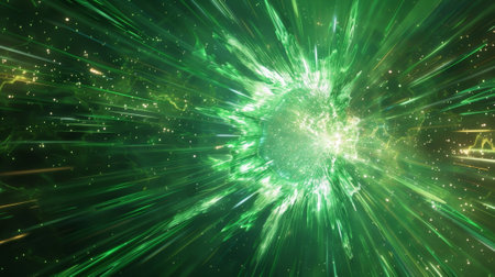 A green particle makes a daring move overtaking its competitors with a sudden burst of accelerationの素材