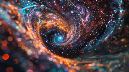 A digital collage exploring the relationship between dark matter and the expansion of the universeの素材