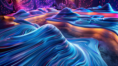 A futuristic landscape filled with swirls of electric hues all crafted using the power of synchrotron lightの素材