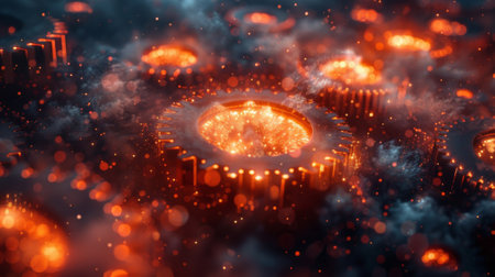 A series of gears working together in perfect harmony representing how all things are connected and rely on each otherの素材