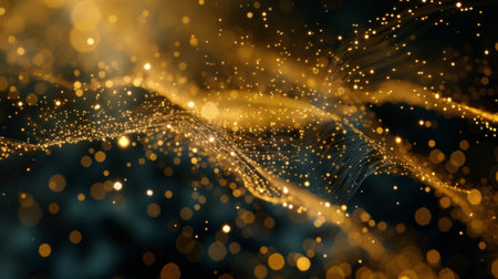 Bands of glimmering particles intertwining and coalescing in an intricate danceの素材