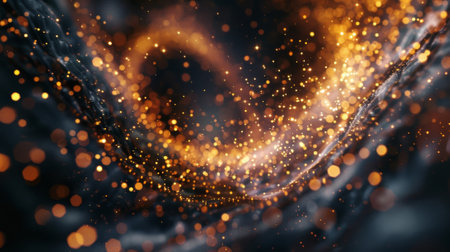 In the empty void particles spin and weave creating an intricate tapestry of motionの素材